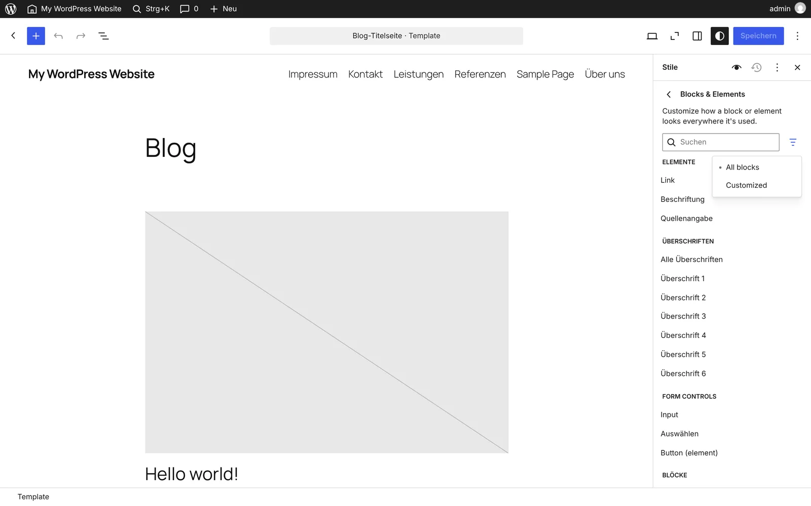 Website-Editor von WordPress 7.2 mit der Liste „Blocks & Elements", neuem Filter und dem Abschnitt Form Controls